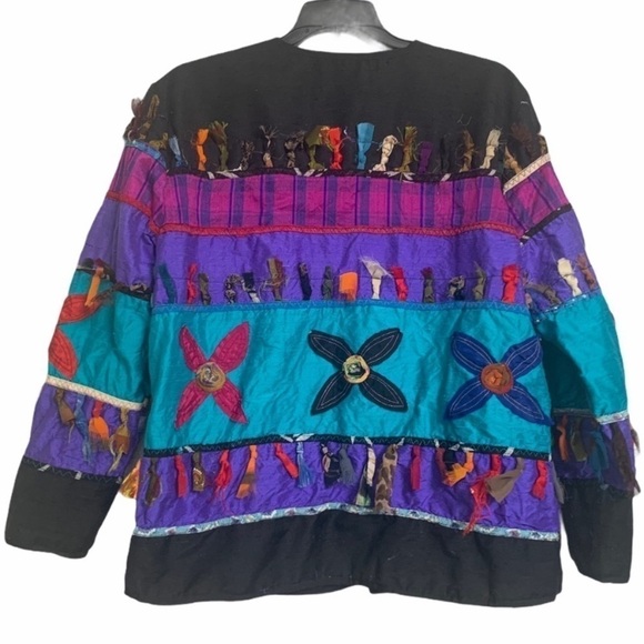 Vintage Allure 80s/90s Silk Blend Embroidered Mixed Media Patchwork Jacket Small - Picture 2 of 5